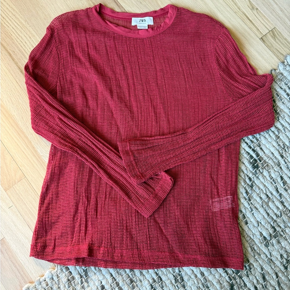 Zara Crimson Textured Long Sleeve Shirt